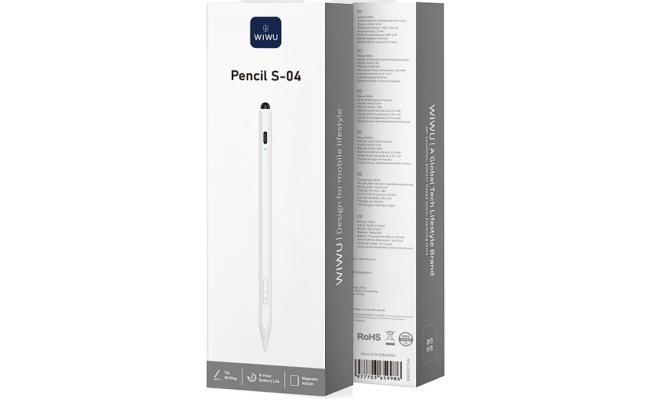 WiWU Pencil S-04 Stylus Pen, Palm Rejection Capacitate Touch Screen Tablet Active Stylus Pencil - White